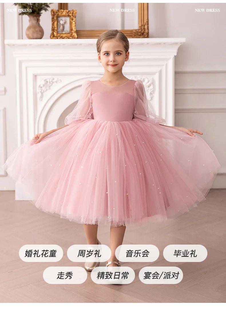 Flower Girl Dress for Birthday Party New Formal Gowns for 3-8 Years Children White Princess Dresses For Wedding Ceremony