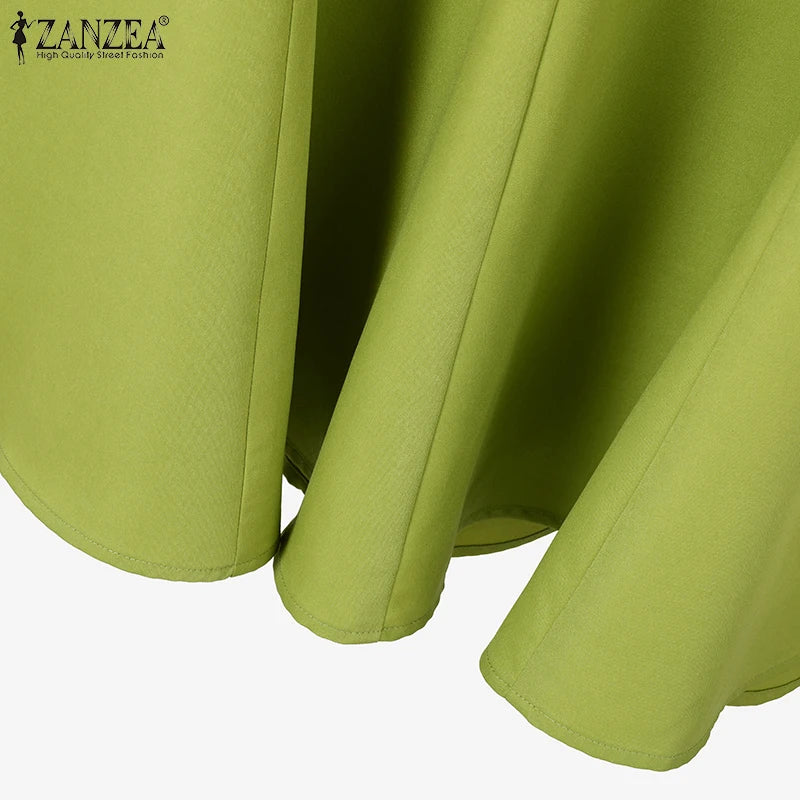 ZANZEA Fashion 2PCS Women Summer Dress Sets Summer Work OL Tracksuits Elegant Short Sleeve Blouse Sundress Casual Solid Outfits