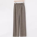 Fashion Office Lady Autumn Winter New Woolen Pants Women Solid Pockets Elastic High Waist Plus Velvet Straight Wide Leg Trousers