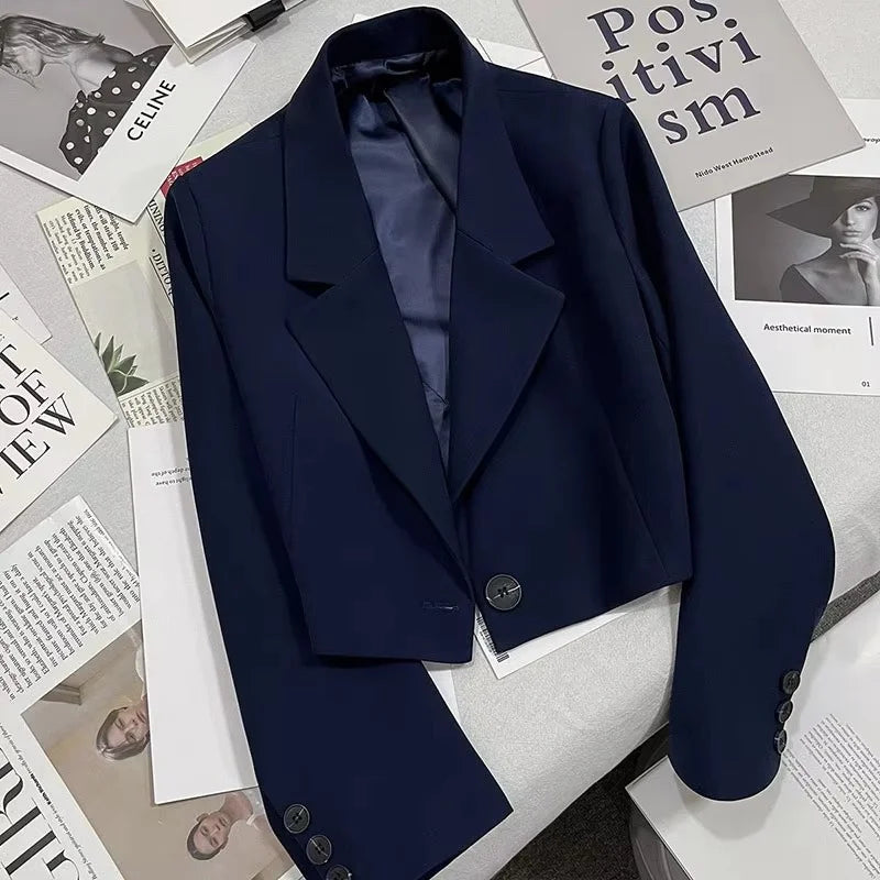 Short Fashion Women Blazers Casual Elegant Female Suits Jacket Tops Spring Autumn Solid Long Sleeve Office Lady Blazer Coat Tops