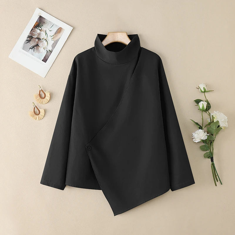 2025 Stylish Long Sleeve Office Blouses ZANZEA Women Autumn Turtleneck Tops Elegant Solid Shirt Irregular Blusas Female Mujer
