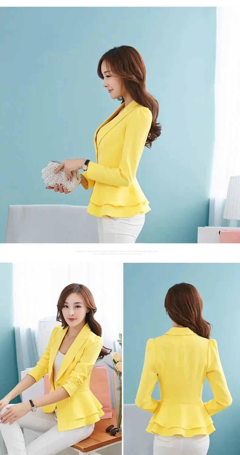 Office Lady Elegant Fashion Skinny Patchwork Solid Color Button Notched Ruffles Blazers Thin Spring Summer Women's Clothing 2023