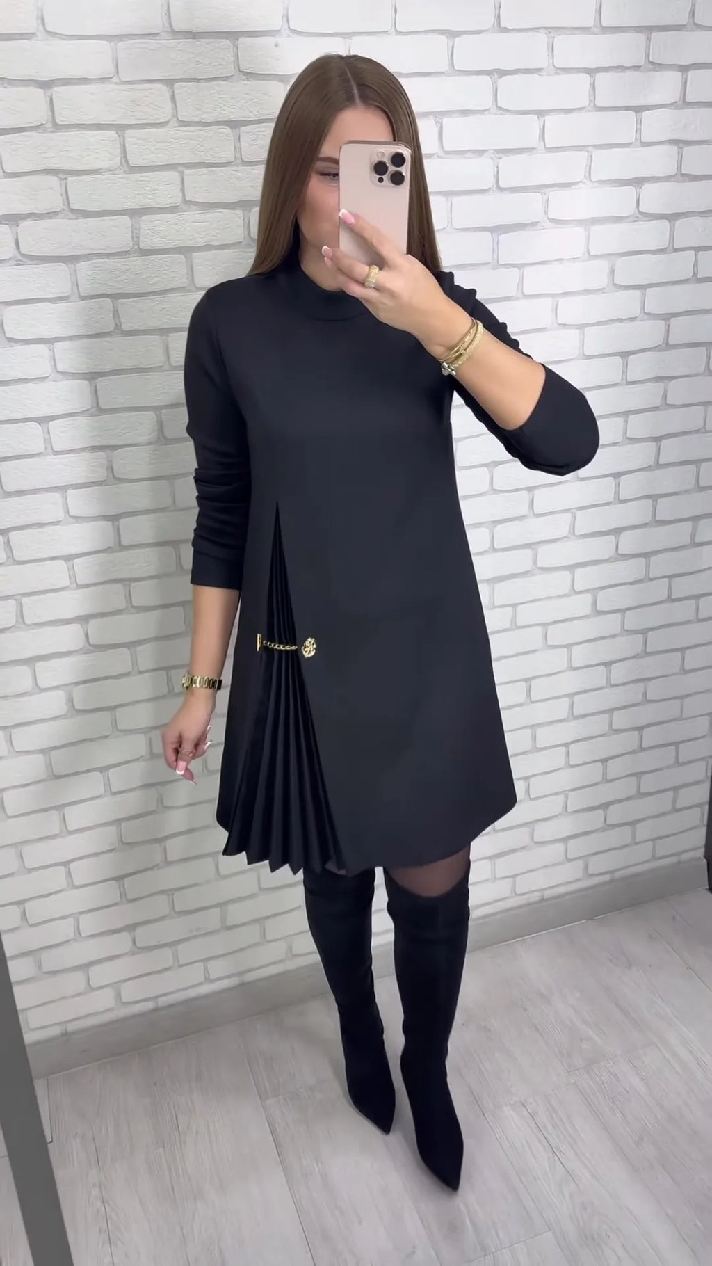 Fashion black casual dress new autumn o neck long sleeve office Holiday party solid dresses for women robe femme vestidos