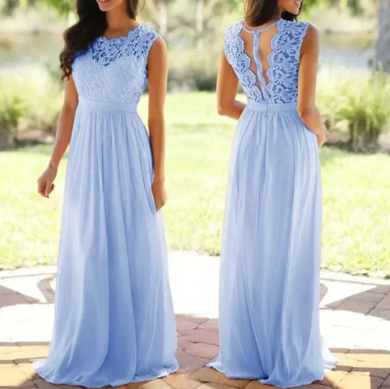 2026 Women Elegant Lace Patchwork Long Dress Female Solid Wedding Bridesmaid Party Maxi Dress Robe Femme Vestidos Dresses S-5XL