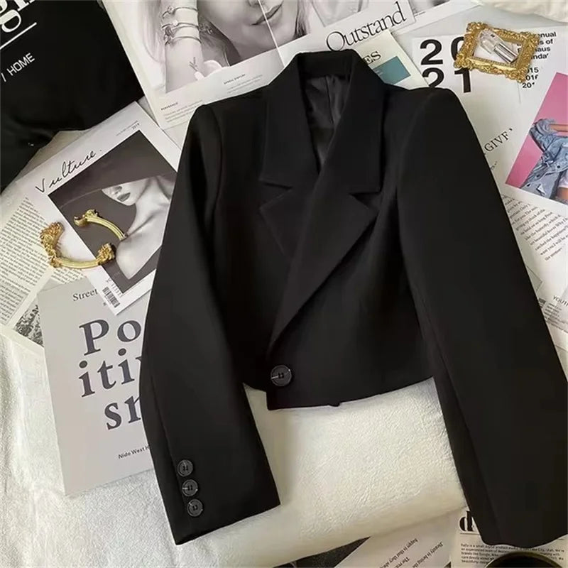 Short Fashion Women Blazers Casual Elegant Female Suits Jacket Tops Spring Autumn Solid Long Sleeve Office Lady Blazer Coat Tops