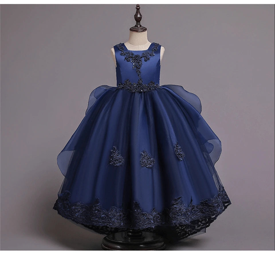 Formal Occasion Girls Floor Length with Train Wedding Evening Cocktail Dresses Children's Stage Show Bridesmaid Graduation Dress