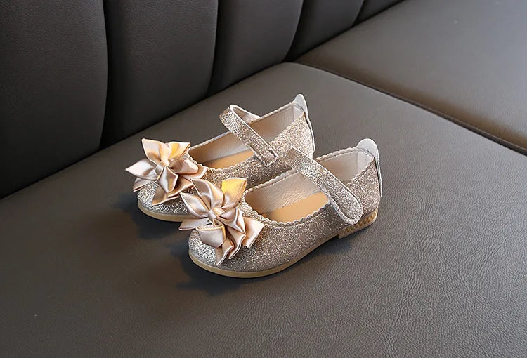 Girls Shoes Fashion Sequin Kids Princess Shoe Bow Shallow Single Shoe Soft Sole Children Flats Toddler Party Wedding Shoes Туфли