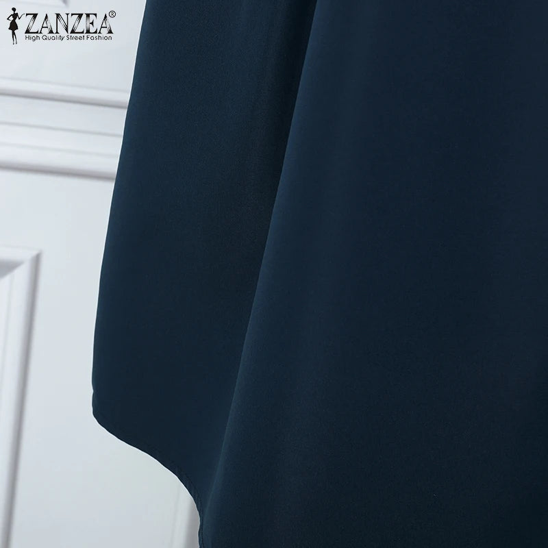 ZANZEA Office Women Dresses 2025 Fashion Summer Dress Elegant O Neck Short Sleeve Work Midi Vestido Stylish Solid Party Sundress
