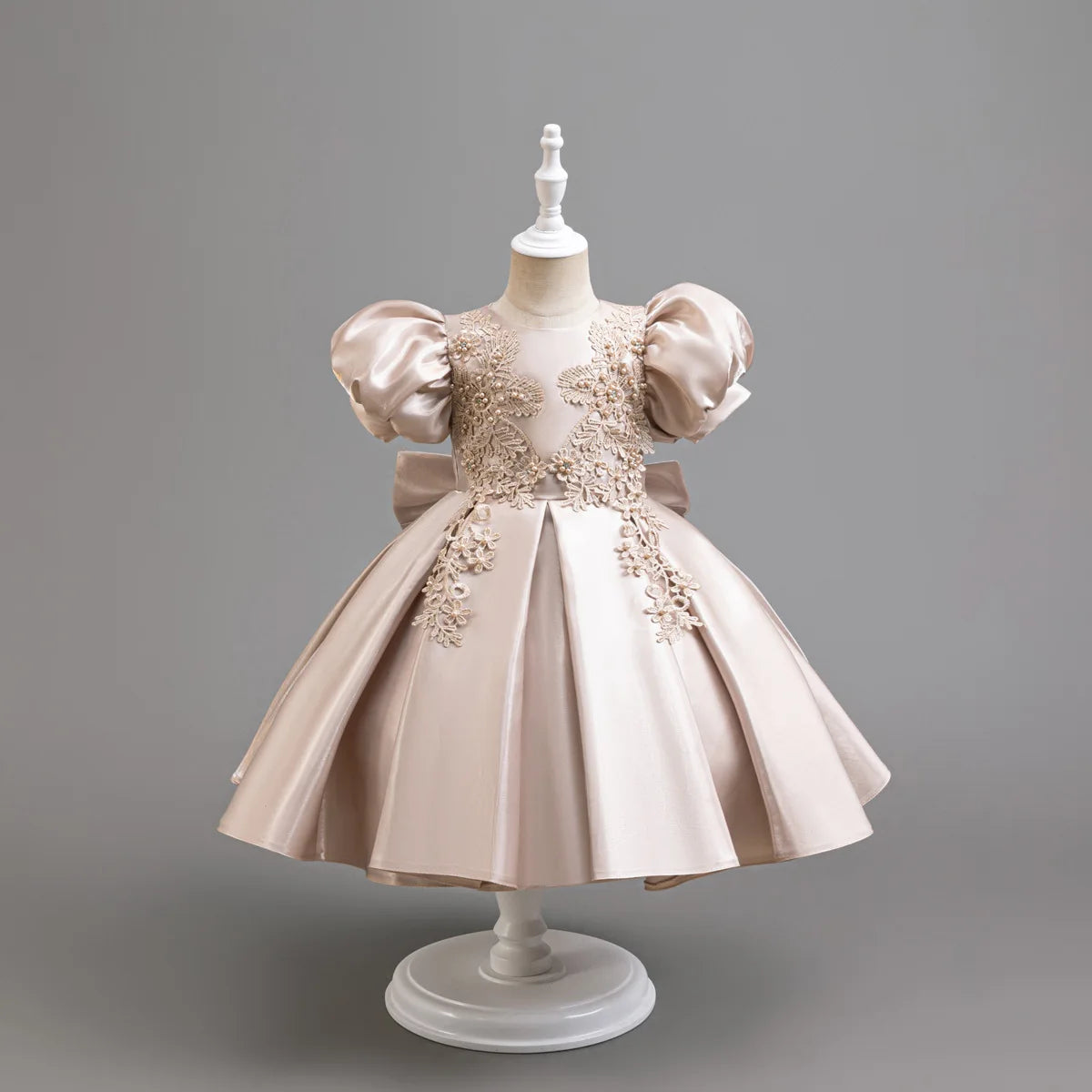 New flower girl wedding dress for girls satin puff sleeve evening dress for girls 3-10 years old girls graduation party performa