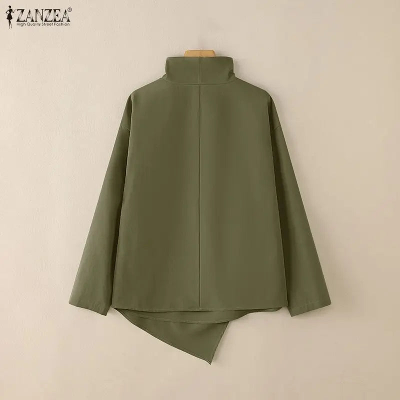 2025 Stylish Long Sleeve Office Blouses ZANZEA Women Autumn Turtleneck Tops Elegant Solid Shirt Irregular Blusas Female Mujer