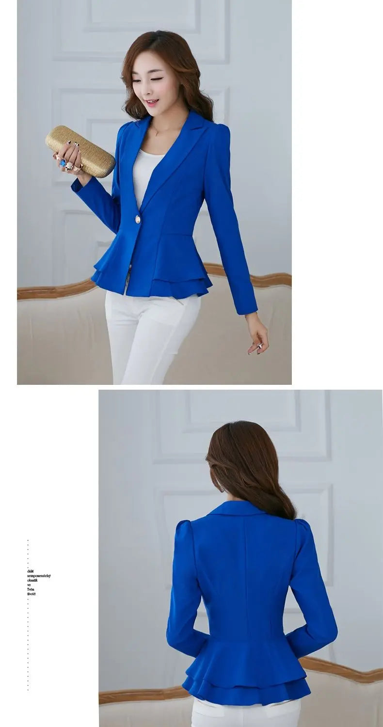 Office Lady Elegant Fashion Skinny Patchwork Solid Color Button Notched Ruffles Blazers Thin Spring Summer Women's Clothing 2023