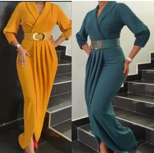 2024Elegant Office Ladies Dresses Women Fall Clothes Plus Size Long Sleeve Slim 3XL Dresses With Belt