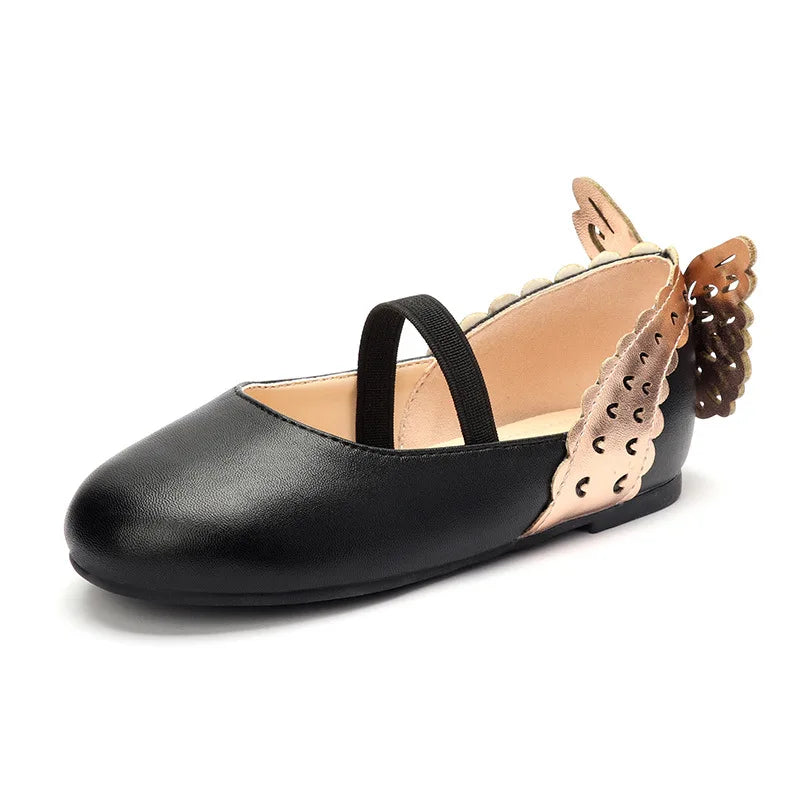 Girls' Leather Shoes 2023 Spring Soft Bottom Butterfly Student Princess Shoes Fashion Slip-on Casual Flats Dancing Shoes 25-30