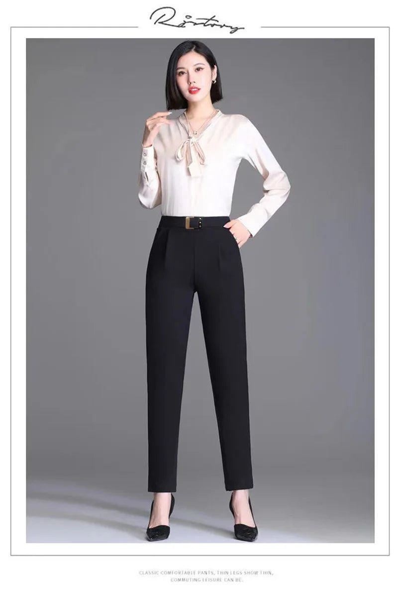 New Spring Summer Women High Waist Solid Elegant Ankle-Length Pants Office Ladies Skinny Chic Trousers Female Casual Haren Pants