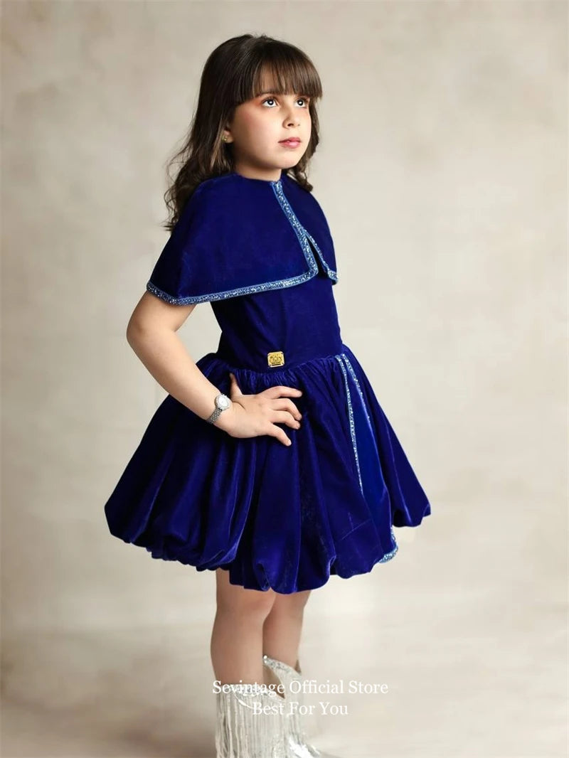 Sevintage Luxury Velvet Flower Girl Dresses A-Line With Jacket Dubai Birthday Dresses For Girls Formal Party Gowns  Customized