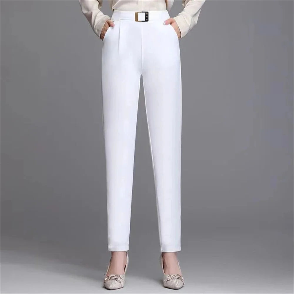 New Spring Summer Women High Waist Solid Elegant Ankle-Length Pants Office Ladies Skinny Chic Trousers Female Casual Haren Pants