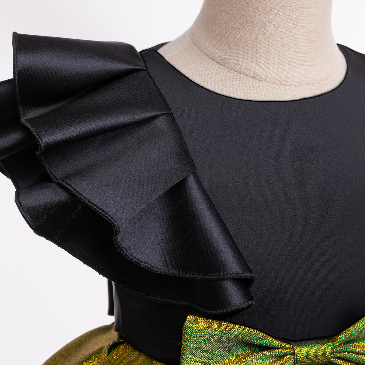 HETISO Girls Halloween Green Dress Shiny Ruffle Sleeve Kids Costume Children's Masquerade Elegant Party Dresses for Performance