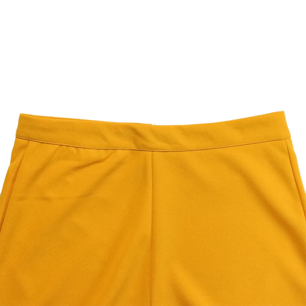 Women Shiny Yellow Capris Pants High Waist Trousers Office Work Lady Full Length Summer Bottoms Capris 2023 Spring Summer