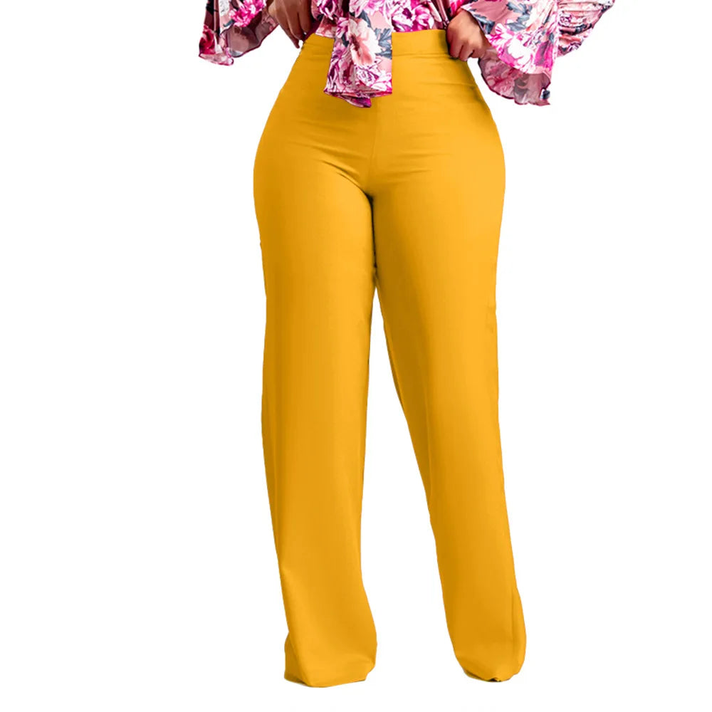 Women Shiny Yellow Capris Pants High Waist Trousers Office Work Lady Full Length Summer Bottoms Capris 2023 Spring Summer