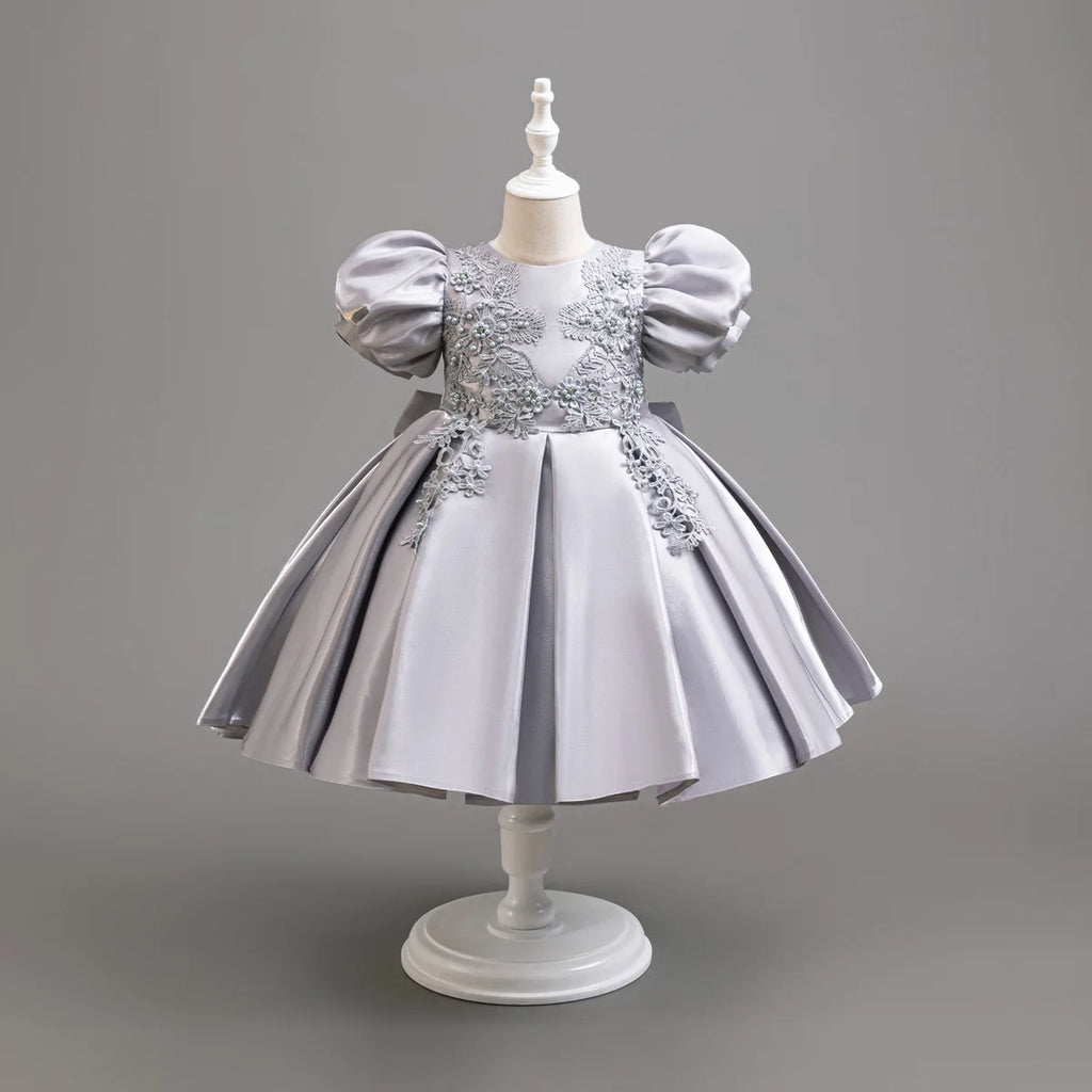 New flower girl wedding dress for girls satin puff sleeve evening dress for girls 3-10 years old girls graduation party performa