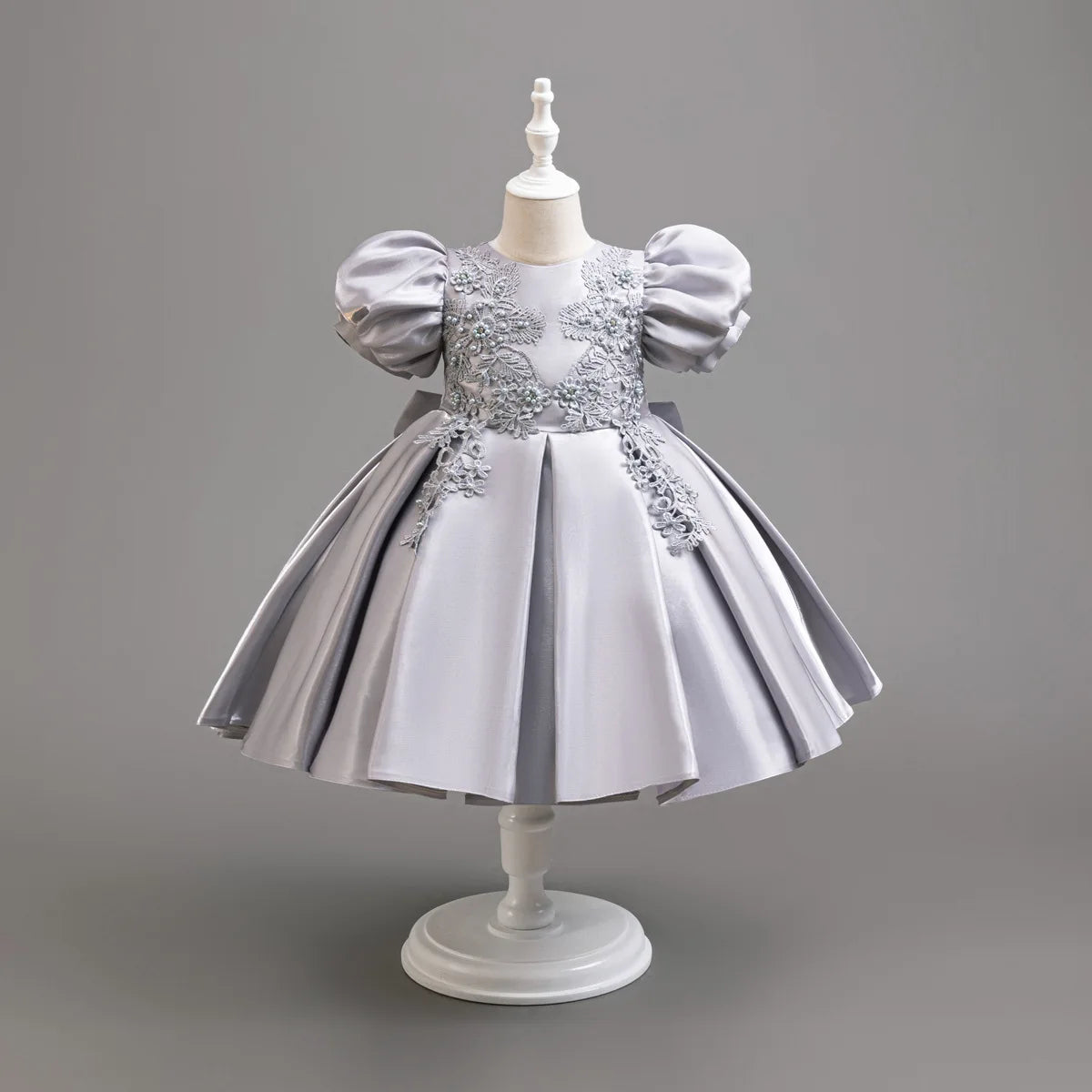 New flower girl wedding dress for girls satin puff sleeve evening dress for girls 3-10 years old girls graduation party performa