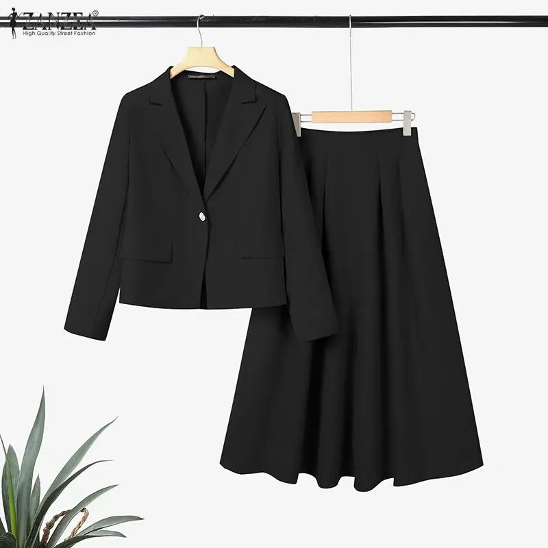ZANZEA Spring Outfits Women 2026 Elegant Long Sleeve Blazer Dress Suit Office 2 Piece Sets Fashion Work OL Tracksuit Oversize