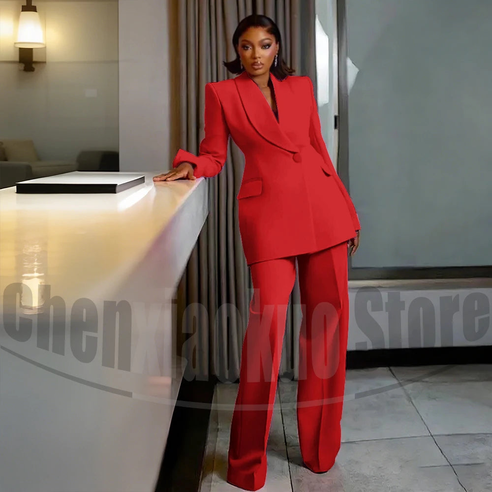 Women's One Button Suit Fashion Shawl Lapel Tailored Wear Party Evening Wedding High Quality Fashion Pants Sets Two Piece