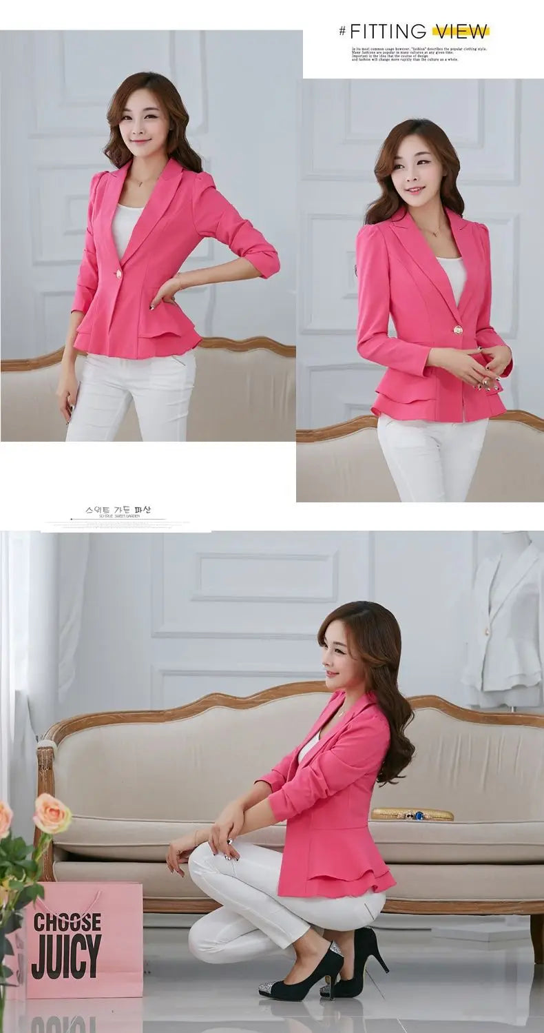 Office Lady Elegant Fashion Skinny Patchwork Solid Color Button Notched Ruffles Blazers Thin Spring Summer Women's Clothing 2023