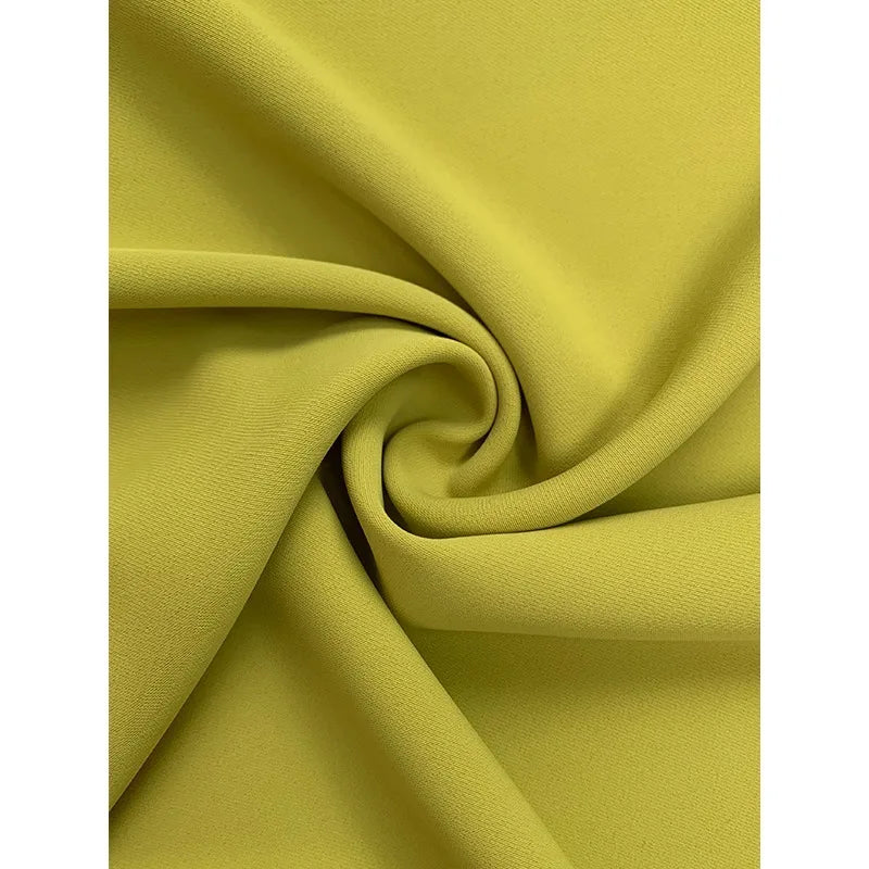 Green Yellow Officewear Dresses for Women 2026 Spring Summer O Neck Short Sleeve Bow High Waist Folds Elegant Midi Dress 182825