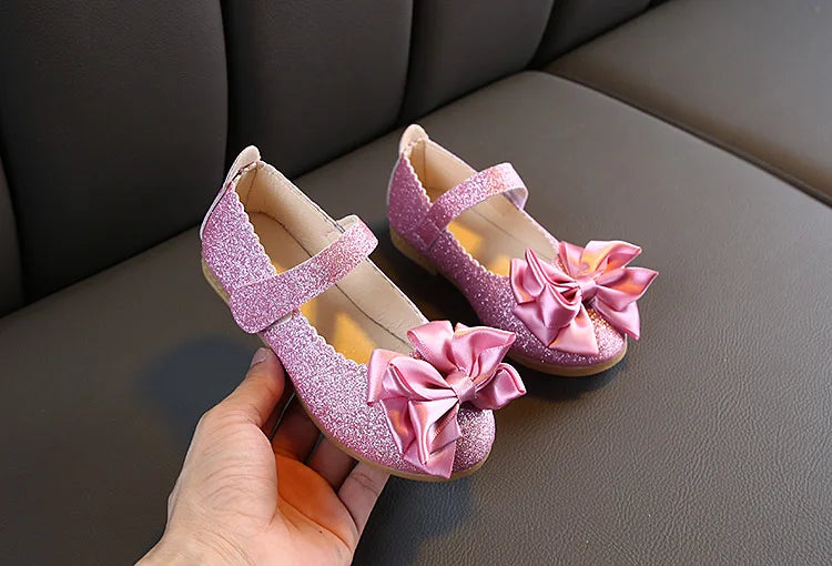 Girls Shoes Fashion Sequin Kids Princess Shoe Bow Shallow Single Shoe Soft Sole Children Flats Toddler Party Wedding Shoes Туфли