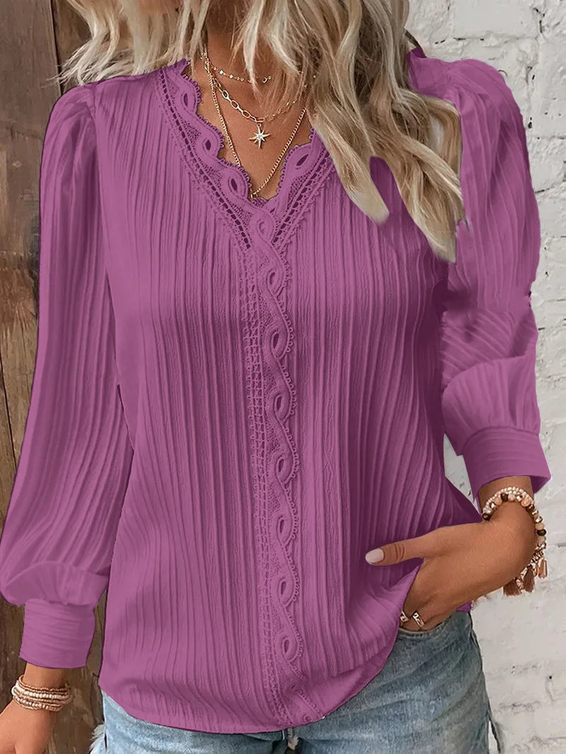 Women Red Striped Women's Blouses Fashion Solid V-neck Casual Long Sleeve Tops Elegant Office Shirts Female Slim Blusas