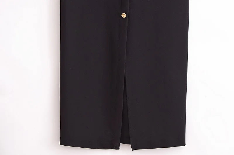 MUJER 2025 Womens Dresses Black Office Long Dresses for Women Spring Sleeveless Midi Dress Woman Belt Button Women's Dress Vest
