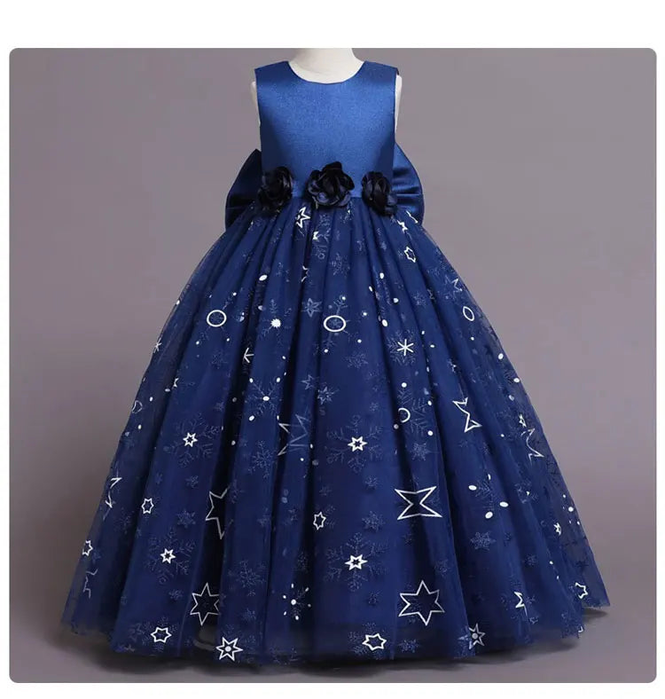 Fashion Bow Flower Girl Dresses Mesh Lace Sleeveless Girls Dresses for Party and Wedding Summer Girls Party Dresses 3-12 Years