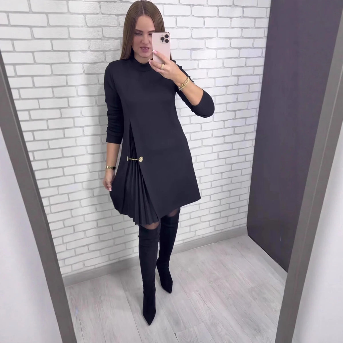Fashion black casual dress new autumn o neck long sleeve office Holiday party solid dresses for women robe femme vestidos