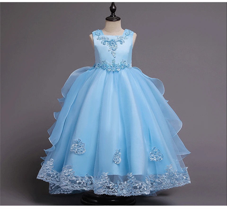 Formal Occasion Girls Floor Length with Train Wedding Evening Cocktail Dresses Children's Stage Show Bridesmaid Graduation Dress