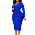 Church Dresses for Women Office Sexy V Neck Long Sleeve Ruched High Waist Sheath Dress 2025 Fall African Work Wear Midi Clothes