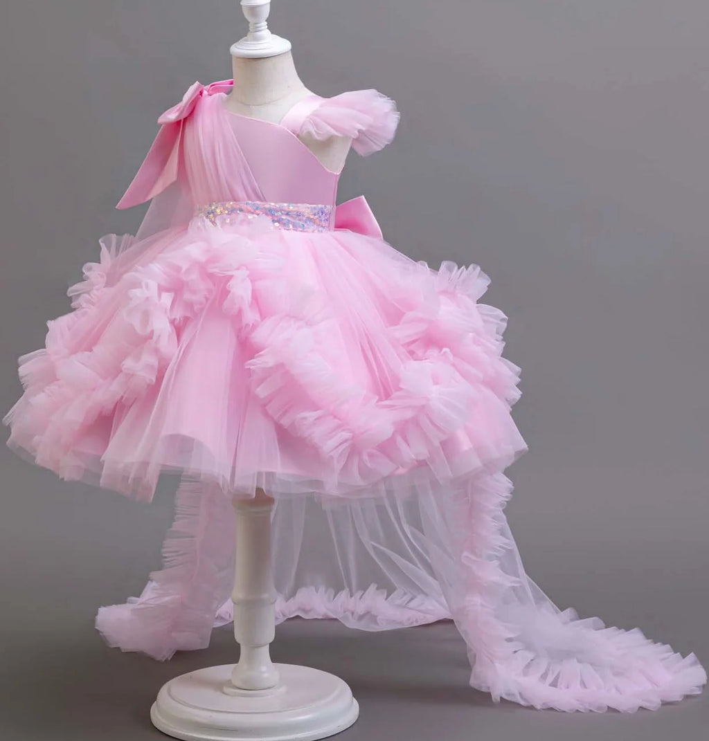 KLFLGD New summer girls party dresses flower girl wedding elegant party dress 2-6 year old girl pink tulle tail dress