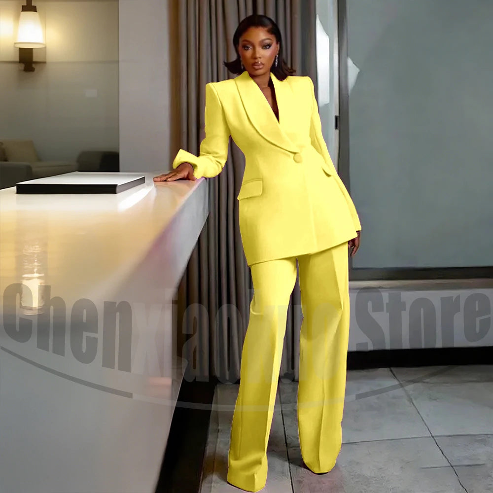 Women's One Button Suit Fashion Shawl Lapel Tailored Wear Party Evening Wedding High Quality Fashion Pants Sets Two Piece