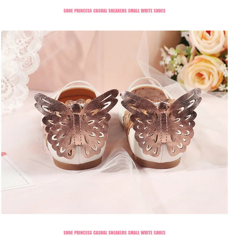 Girls' Leather Shoes 2023 Spring Soft Bottom Butterfly Student Princess Shoes Fashion Slip-on Casual Flats Dancing Shoes 25-30