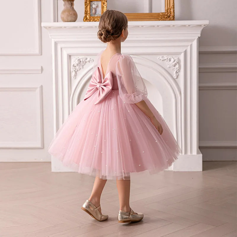 Flower Girl Dress for Birthday Party New Formal Gowns for 3-8 Years Children White Princess Dresses For Wedding Ceremony