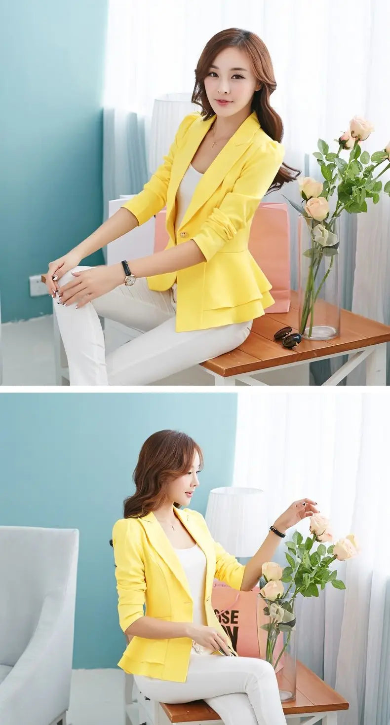 Office Lady Elegant Fashion Skinny Patchwork Solid Color Button Notched Ruffles Blazers Thin Spring Summer Women's Clothing 2023