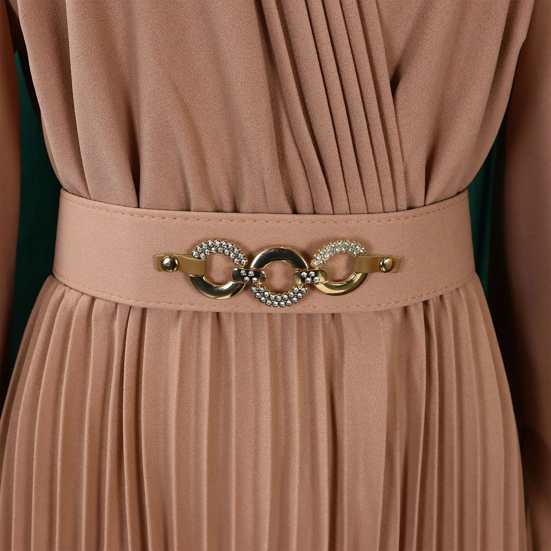 Summer New V-neck Elegant Solid Color Pleated Dress Fashionable Casual Knee-Length Women's Dress