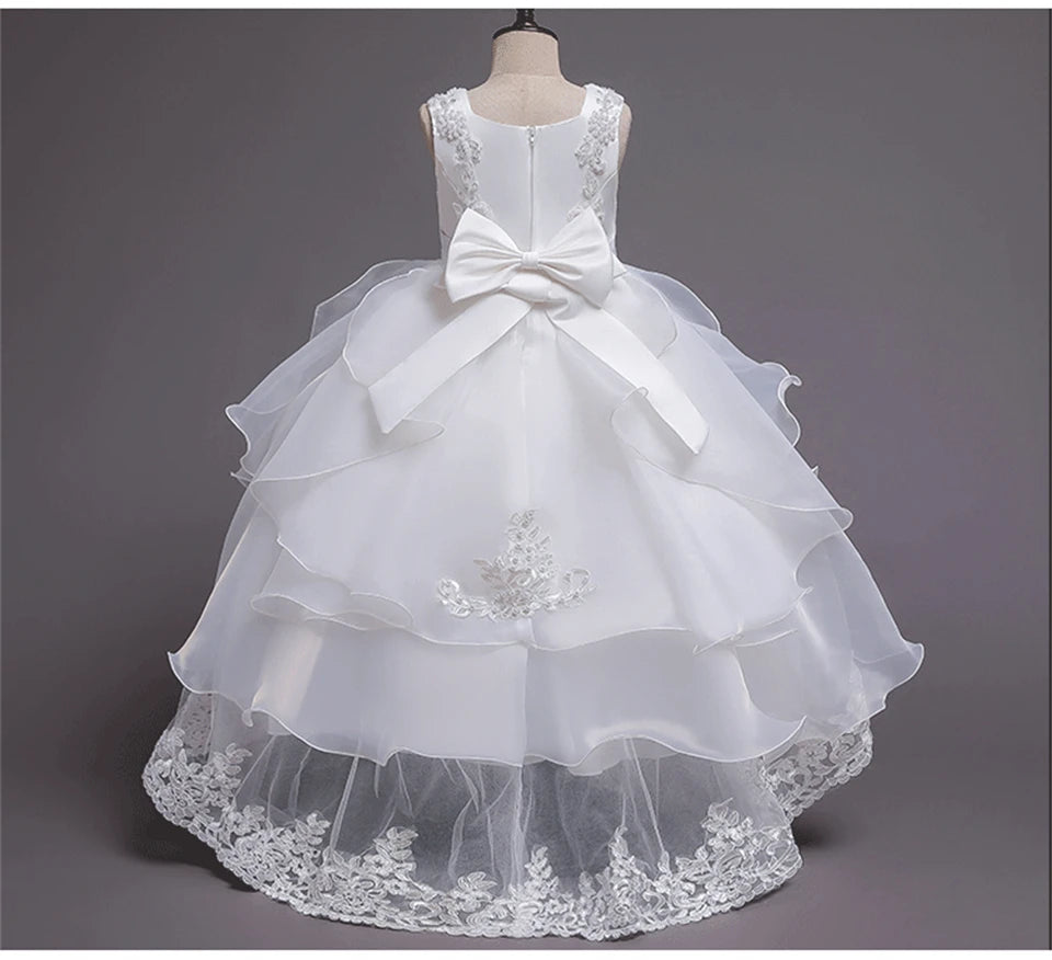 Formal Occasion Girls Floor Length with Train Wedding Evening Cocktail Dresses Children's Stage Show Bridesmaid Graduation Dress