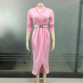 2024Elegant Office Ladies Dresses Women Fall Clothes Plus Size Long Sleeve Slim 3XL Dresses With Belt