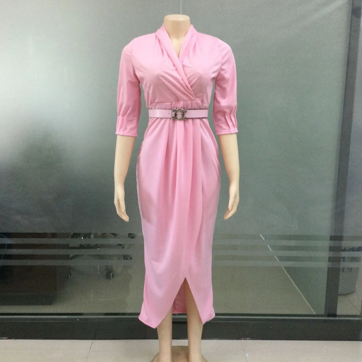 2024Elegant Office Ladies Dresses Women Fall Clothes Plus Size Long Sleeve Slim 3XL Dresses With Belt