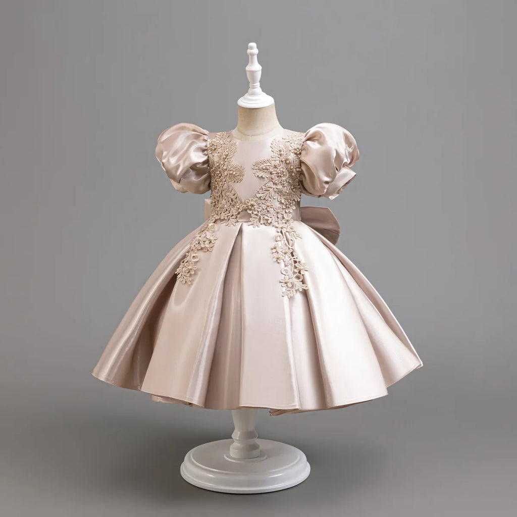 New flower girl wedding dress for girls satin puff sleeve evening dress for girls 3-10 years old girls graduation party performa