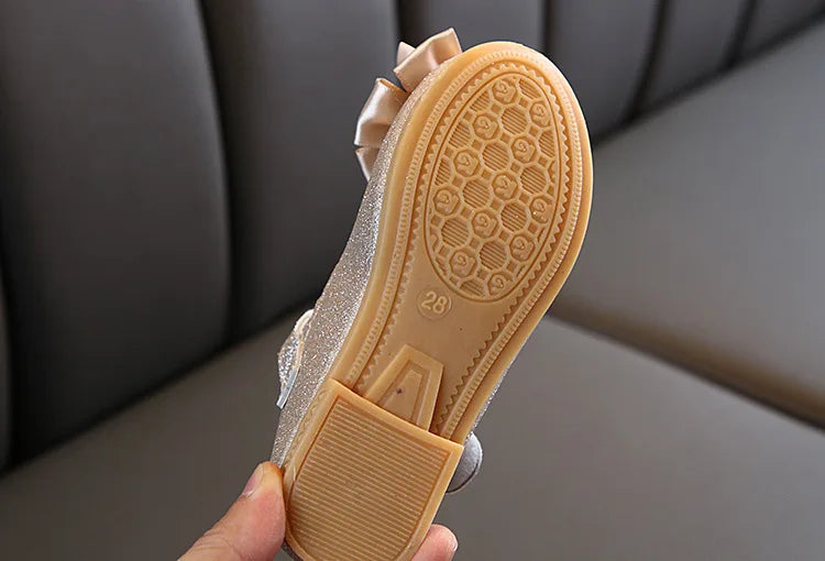 Girls Shoes Fashion Sequin Kids Princess Shoe Bow Shallow Single Shoe Soft Sole Children Flats Toddler Party Wedding Shoes Туфли