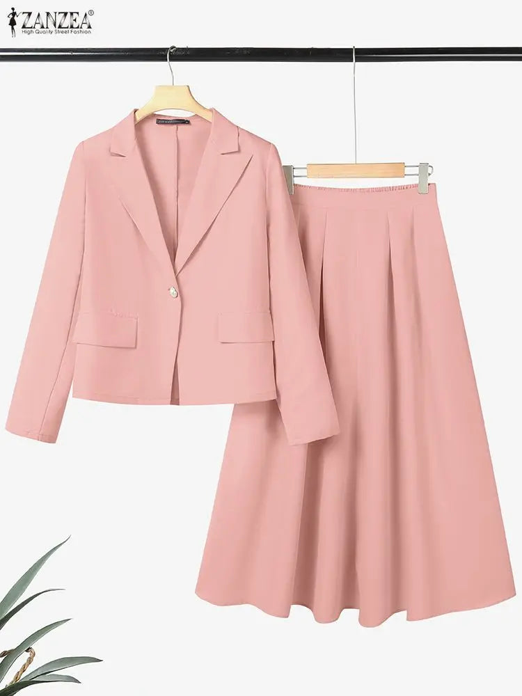 ZANZEA Spring Outfits Women 2026 Elegant Long Sleeve Blazer Dress Suit Office 2 Piece Sets Fashion Work OL Tracksuit Oversize