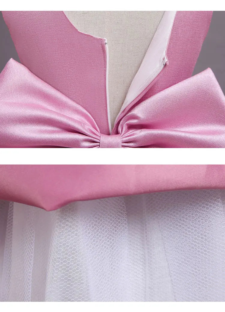 Fashion Bow Flower Girl Dresses Mesh Lace Sleeveless Girls Dresses for Party and Wedding Summer Girls Party Dresses 3-12 Years