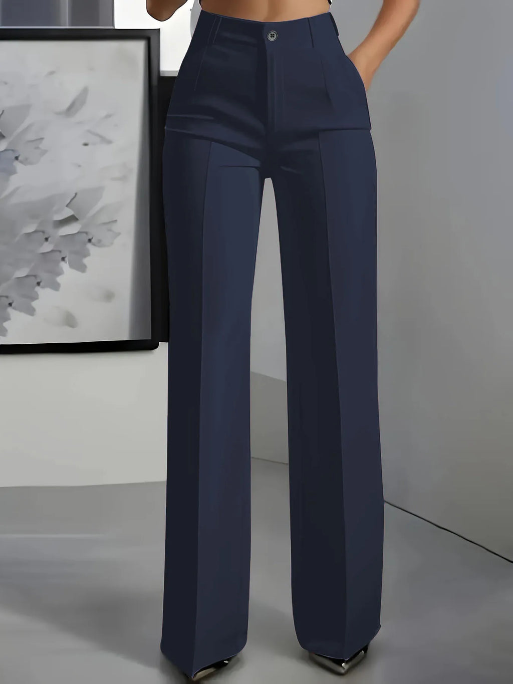 Women's High Waist Dress Pants - Flowy Straight Leg Trousers, Minimalist Office Tailored Pants